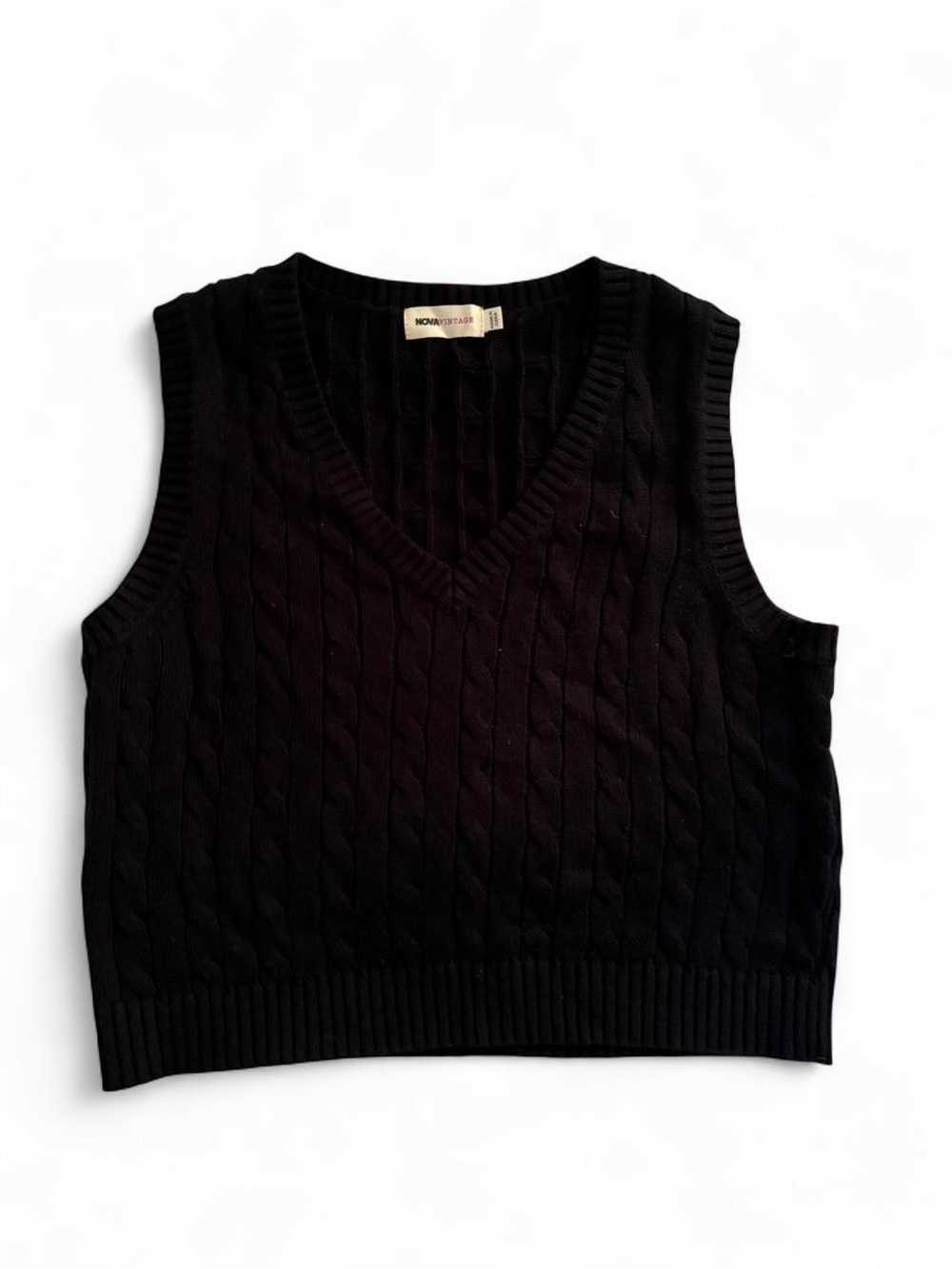 Fashion Nova Black Cable-Knit V-Neck Sweater Vest